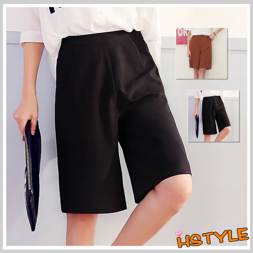 【HSTYLE】五分褲 簡潔寬鬆休閒寬管五分褲DU5736-S-鏽紅色