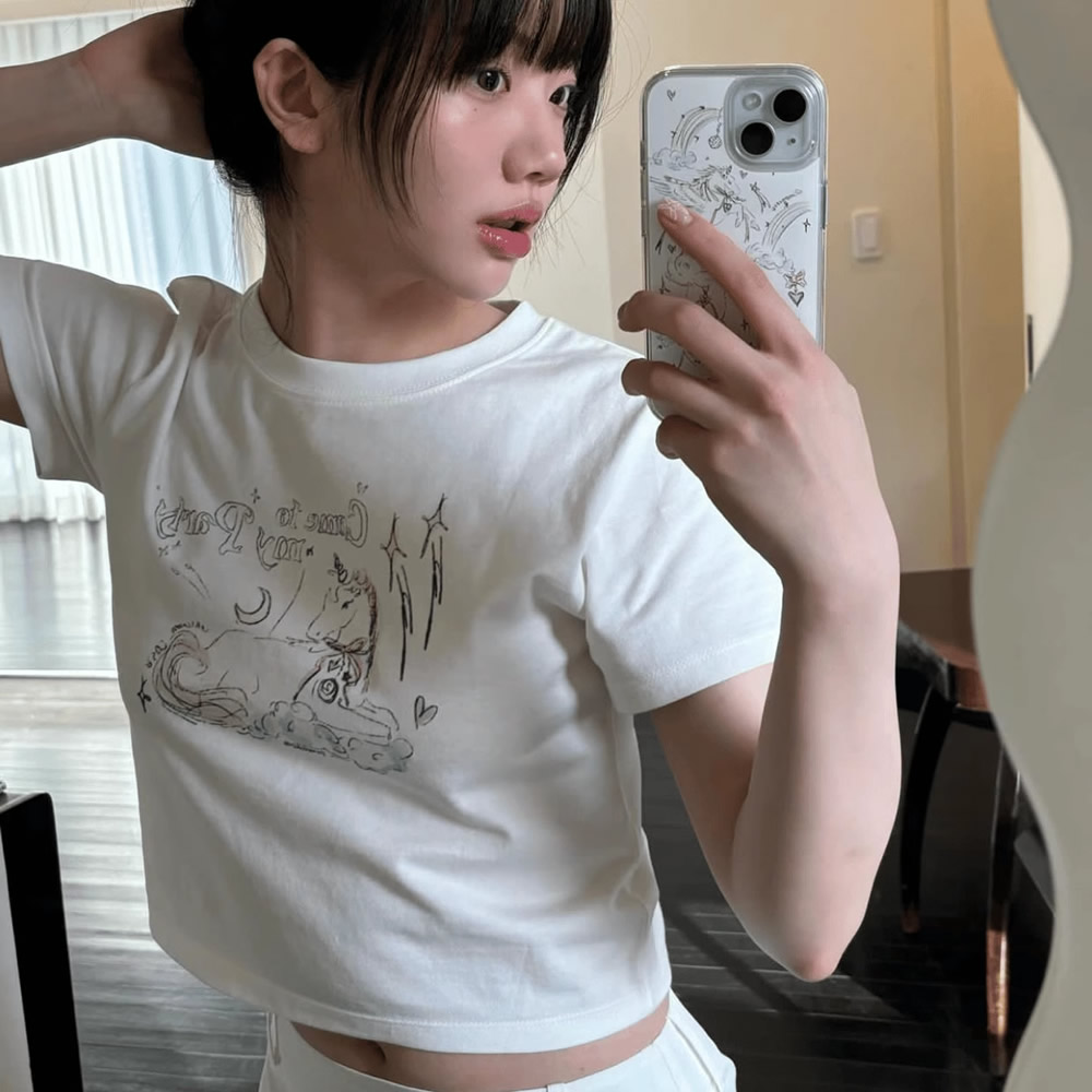 【HSTYLE】T恤 獨角獸質感短袖短版T恤ODD1132-白色,S