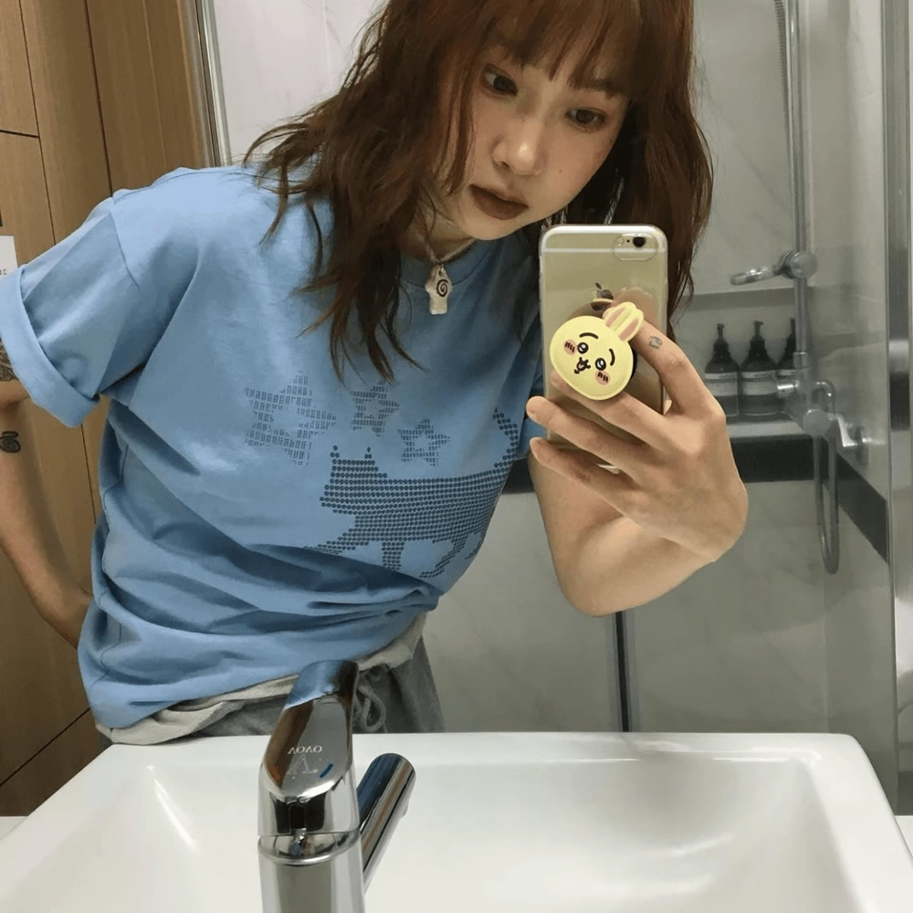 【HSTYLE】T恤 大碼電子寬鬆五分袖T恤ODD1134-藍色,L