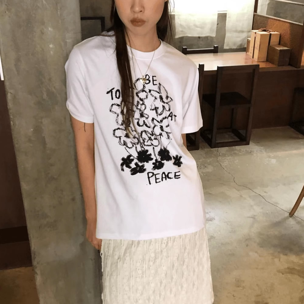 【HSTYLE】T恤 大碼手繪寬鬆五分袖T恤ODD1232-白色,L