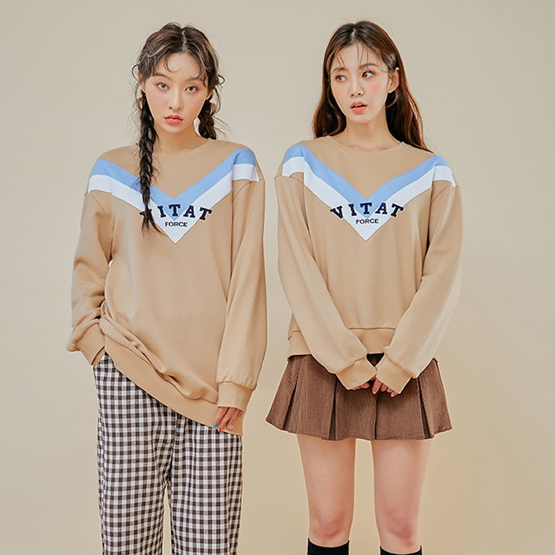 【HSTYLE】T恤 拼色刺繡長袖T恤OU13689-L-卡其色長款